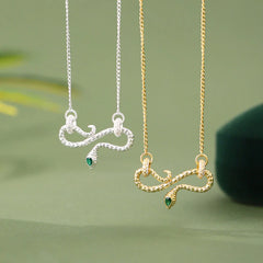 999 Sterling Silver Snake Coiling Infinite Symbol Blessing Necklace Pendant