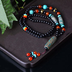 Tibetan Nine Eye Dzi Bead Dragon Pattern Om Mani Padme Hum Necklace Pendant