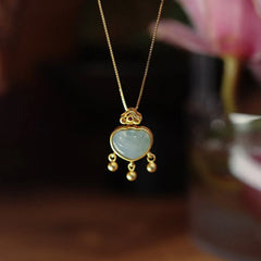 Renbeads 925 Sterling Silver Natural Jade Chalcedony Lock of Good Wishes Luck Necklace Pendant Bangle Bracelet