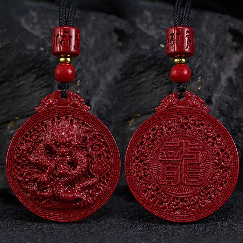 Year of the Dragon Natural Cinnabar Dragon Protection Necklace Pendant