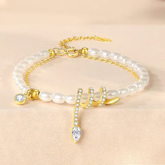 925 Sterling Silver Snake and Pearl Bracelet, Necklace, and Pendant