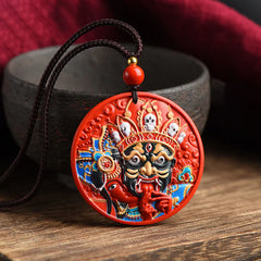 Painted Cinnabar Blessing Goddess of Wealth Necklace Pendant