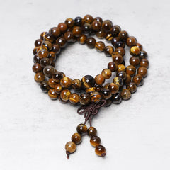 Tibetan 108 Natural Tiger Eye Gemstone Beads Prayer Mala Bracelet Necklace