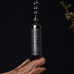 Natural Black Obsidian Heart Sutra Purification Necklace Pendant