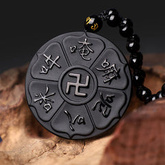 Natural Black Obsidian Spiritual Luck Necklace Pendant