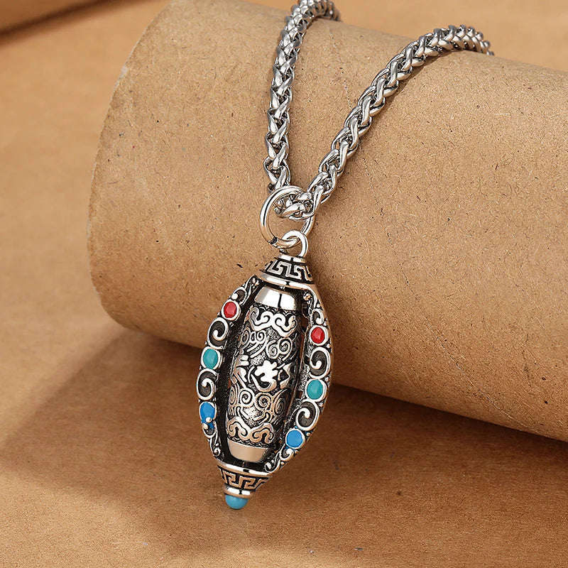 Tibetan Om Mani Padme Hum Rotatable Necklace Pendant