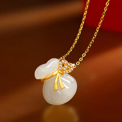 Natural White Jade Luck Money Bag Necklace Pendant