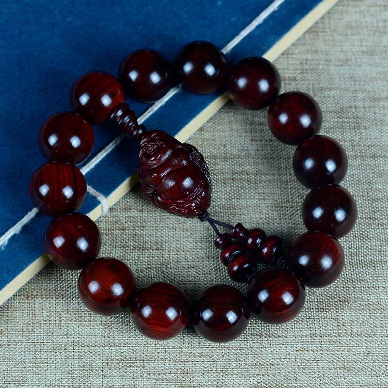 Small Leaf Red Sandalwood Laughing Buddha Protection Bracelet