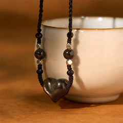 Natural Silver Sheen Obsidian Heart Necklace Pendant
