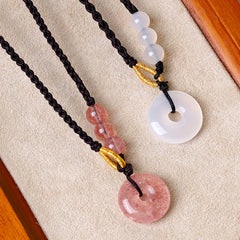 Renbeads Strawberry Quartz Chalcedony Peace Buckle Healing Necklace Pendant