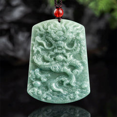 Natural Jade Chinese Zodiac Dragon Luck String Necklace Pendant