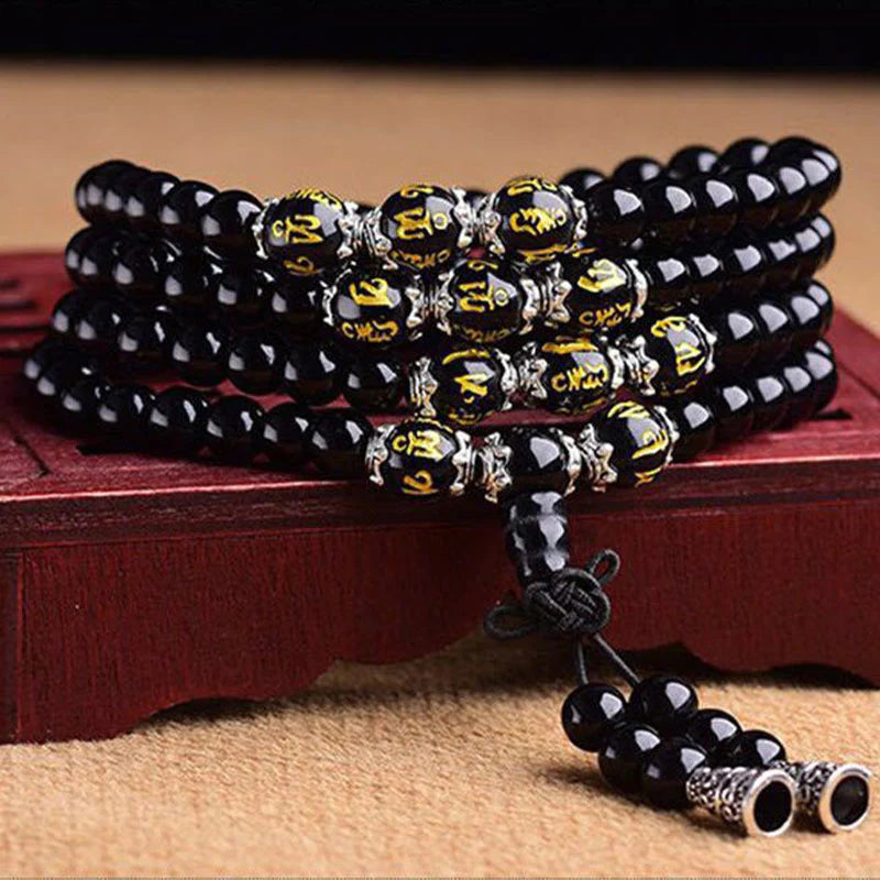 Black Obsidian Six True Words Protection Bracelet