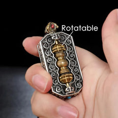 Tibetan Om Mani Padme Hum Carved Rotatable Lotus Pattern Necklace Pendant