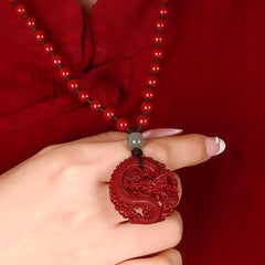 Year Of The Dragon Natural Cinnabar Jade Bead Copper Coin Wealth - Attracting Necklace Pendant