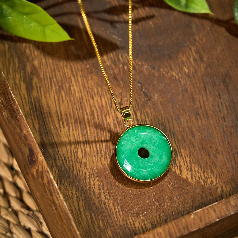 Natural Cyan Jade Peace Buckle Luck Necklace Pendant