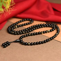 108 Mala Beads Natural Gold Sheen Obsidian Wealth Bracelet
