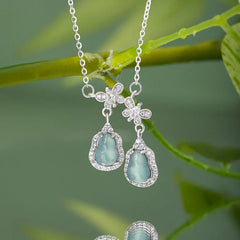 925 Sterling Silver Green Jade Double Gourd Butterfly Luck Necklace Pendant