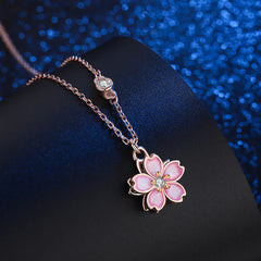 925 Sterling Silver Cherry Blossom Rotatable Protection Necklace Pendant