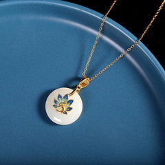 925 Sterling Silver Natural White Jade Peacock Blessing Jewelry Set