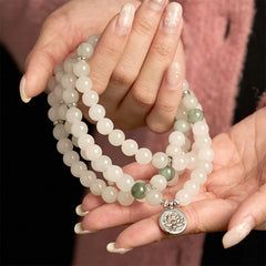 108 Mala Beads Natural Jade Lotus Luck Bracelet