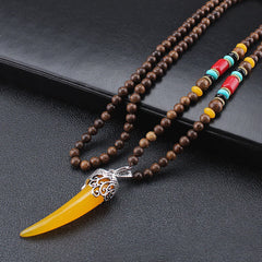 Wenge Wood Turquoise Stone Horn Style Necklace Pendant for Meditation and Protection