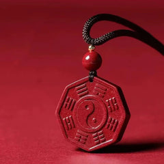 Natural Cinnabar Bagua Symbol Necklace Pendant