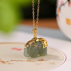 925 Sterling Silver Jade Elephant Blessing Fortune Necklace Pendant