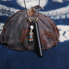 Tibetan Ebony Wood Dzi Bead Peaceful Necklace Pendant