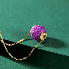 925 Sterling Silver Plated Gold Natural Purple Mica Stone Relief Bead Necklace and Bracelet Set