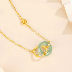 925 Sterling Silver Natural Green Aventurine Peace Buckle Bamboo Coin Necklace Pendant