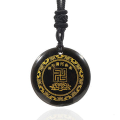 Swastika Lotus Pattern Natural Various Crystal Black Obsidian Purification Necklace Pendant
