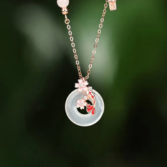 Chalcedony Pink Crystal 925 Sterling Silver Flowers Koi Fish Peace Buckle Necklace Pendant
