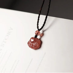 Strawberry Quartz Cat Paw Healing Necklace Pendant