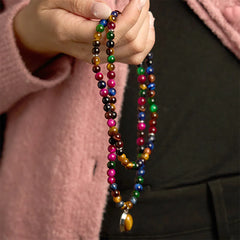 108 Mala Beads Natural Colorful Tiger Eye Stone Multi-turn Protection Bracelet