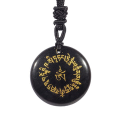 Fortune Gathering Mantra Natural Various Crystal Black Obsidian Fulfillment Necklace Pendant