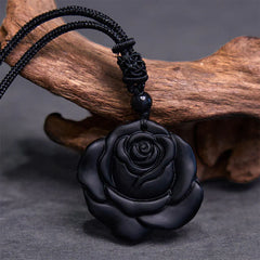 Black Obsidian String Black Rose Purification Necklace