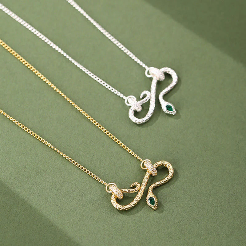 999 Sterling Silver Snake Coiling Infinite Symbol Blessing Necklace Pendant