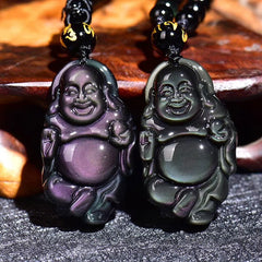 Rainbow Obsidian Laughing Buddha Inner Peace Necklace Pendant