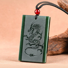 Cyan Jade Dragon Engraved Success Necklace Pendant