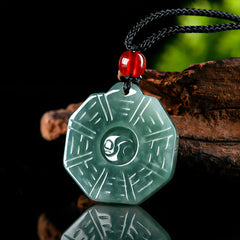 Renbeads Natural Jade FengShui Bagua Yin Yang Prosperity Necklace Pendant