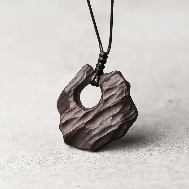 Ebony Wood Hollow Irregular Shape Peace Balance Necklace Pendant