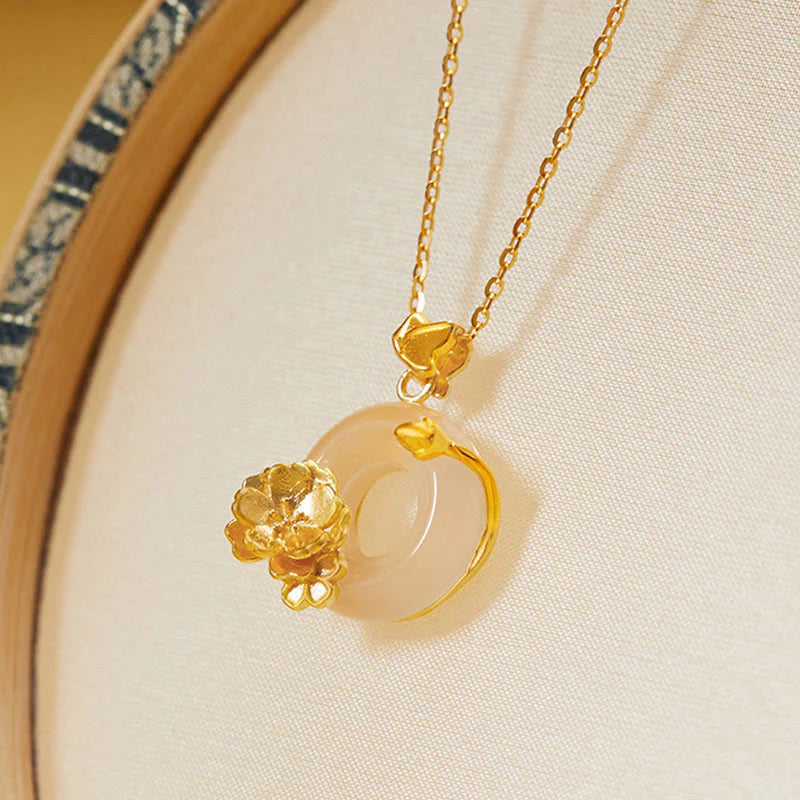 Natural 925 Sterling Silver White Chalcedony Peace Buckle Butterfly Necklace Pendant