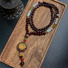 Tibetan Handmade Wood Beads Om Mani Padme Hum Necklace Pendant