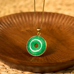 Natural Cyan Jade Peace Buckle Luck Necklace Pendant