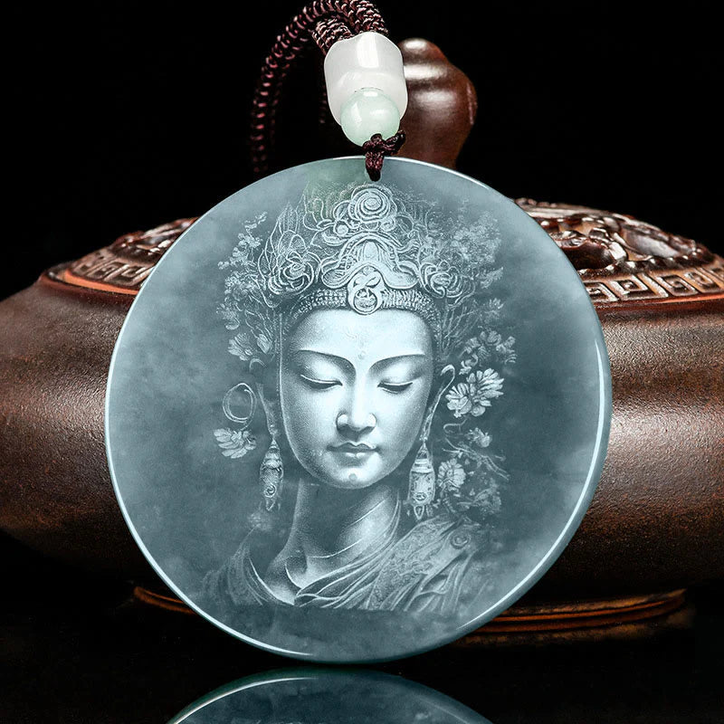 Jade Abundance String Necklace Pendant with Deity Carving