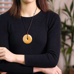 Round Golden Silk Jade Peace Buckle Wealth Pendant Necklace