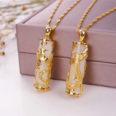 Renbeads Jade Dragon Phoenix Copper Blessing Harmony Necklace Pendant