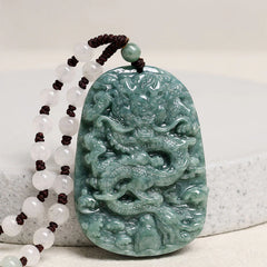 Chinese Zodiac Dragon Jade Prosperity Necklace Bead String Pendant