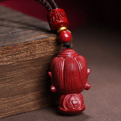 Chinese Zodiac Natal Buddha Natural Cinnabar Amulet Necklace Pendant for Repelling Evil