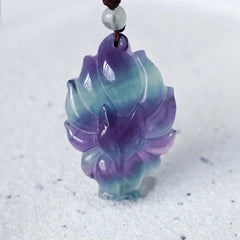 Natural Fluorite Gold Sheen Obsidian Fox Pendant Protection Necklace